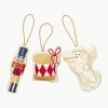 Handbestickte Stoff-Baumanhänger Nutcracker, 3er-Set