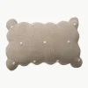 Handbesticktes Baumwoll-Kuschelkissen Biscuit