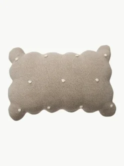 Handbesticktes Baumwoll-Kuschelkissen Biscuit