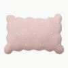 Handbesticktes Baumwoll-Kuschelkissen Biscuit