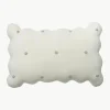 Handbesticktes Baumwoll-Kuschelkissen Biscuit