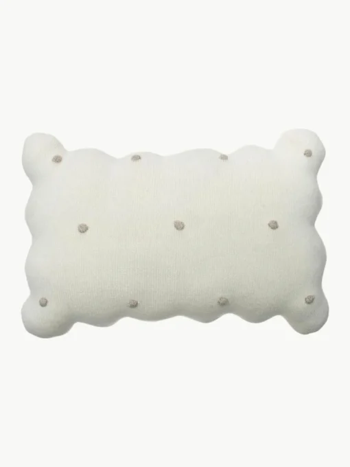 Handbesticktes Baumwoll-Kuschelkissen Biscuit