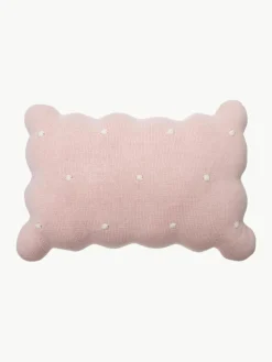 Handbesticktes Baumwoll-Kuschelkissen Biscuit