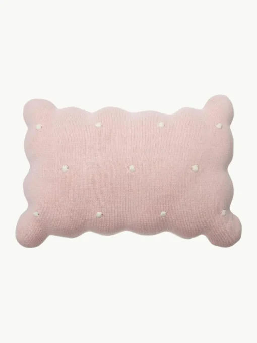 Handbesticktes Baumwoll-Kuschelkissen Biscuit
