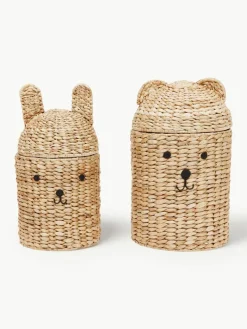 Handgefertigte Aufbewahrungskörbe Bear & Rabbit mit Deckel, 2er-Set