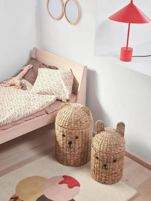 Handgefertigte Aufbewahrungskörbe Bear & Rabbit mit Deckel, 2er-Set