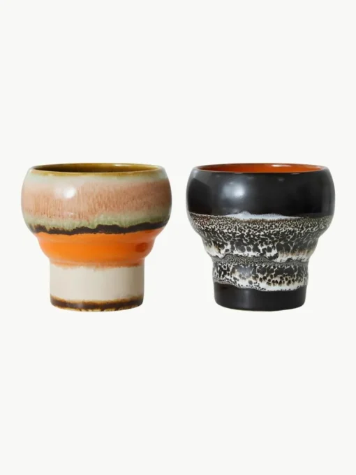 Handgefertigte Becher 70's aus Steinzeug, 2er-Set