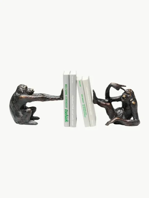 Handgefertigte Buchstützen Monkey Kare, 2er-Set