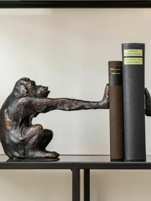 Handgefertigte Buchstützen Monkey Kare, 2er-Set