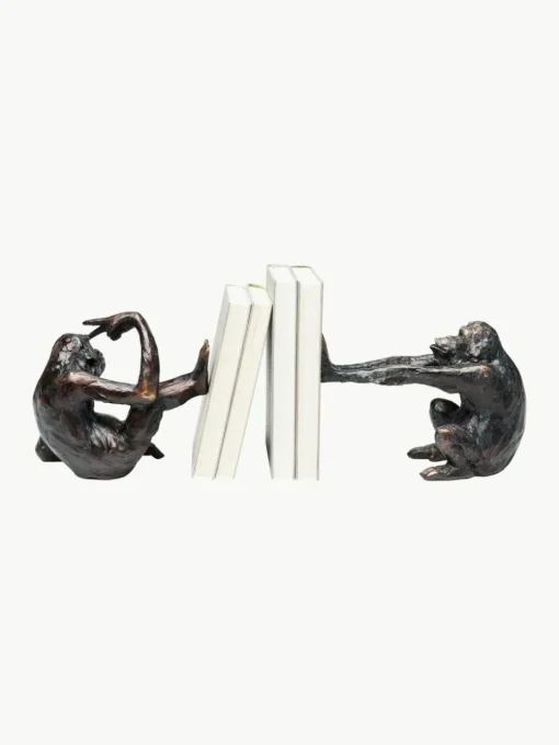 Handgefertigte Buchstützen Monkey Kare, 2er-Set