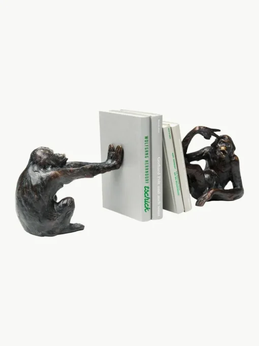 Handgefertigte Buchstützen Monkey Kare, 2er-Set
