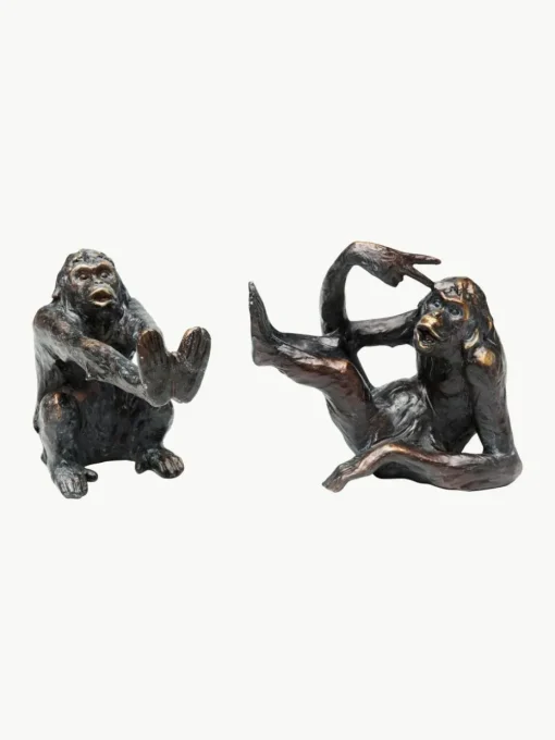 Handgefertigte Buchstützen Monkey Kare, 2er-Set