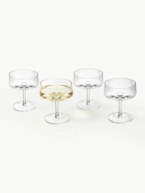 Handgefertigte Champagnerschalen Cami mit Rillenstruktur, 4 Stück