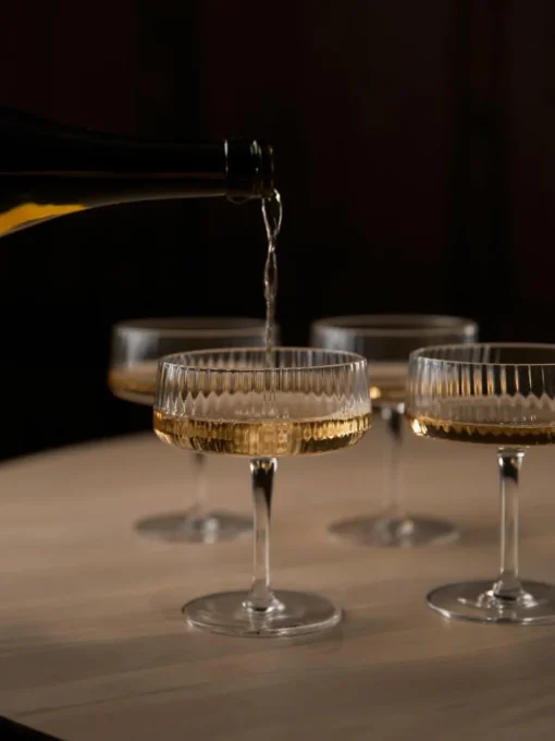 Handgefertigte Champagnerschalen Cami mit Rillenstruktur, 4 Stück