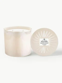 Handgefertigte Dreidocht-Duftkerze Bougie Parfumee (Kokosnuss, Mangoblüte & Papaya)