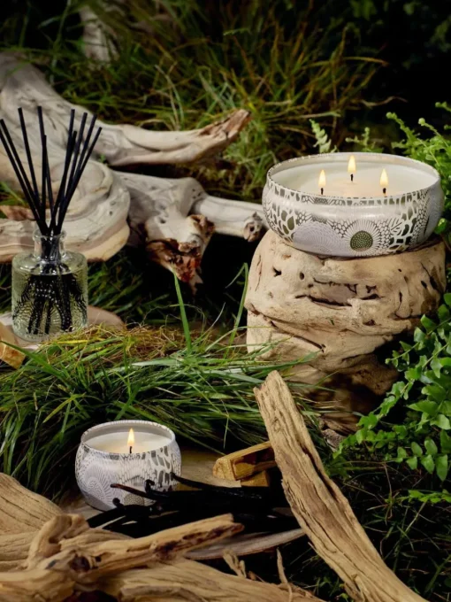 Handgefertigte Dreidocht-Duftkerze Japonica Collection (Santal, Bourbon-Vanille & Oud)
