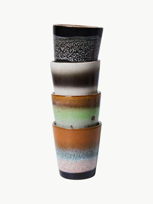 Handgefertigte Espressotassen 70's aus Steinzeug, 4er-Set