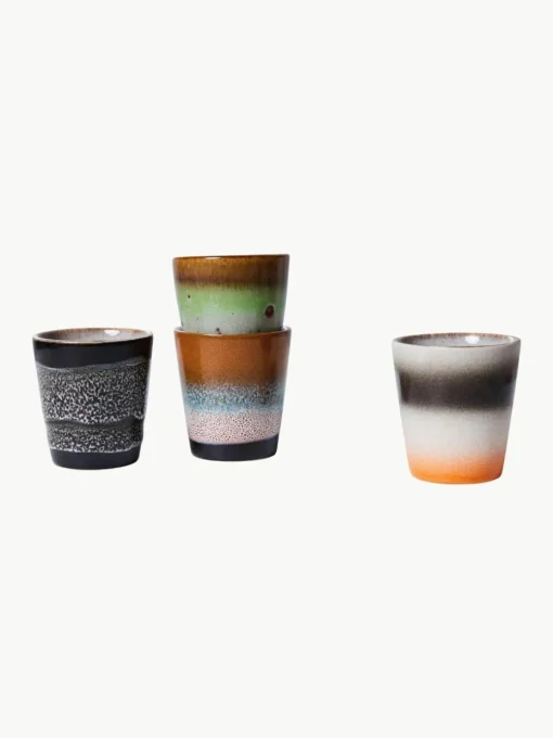 Handgefertigte Espressotassen 70's aus Steinzeug, 4er-Set