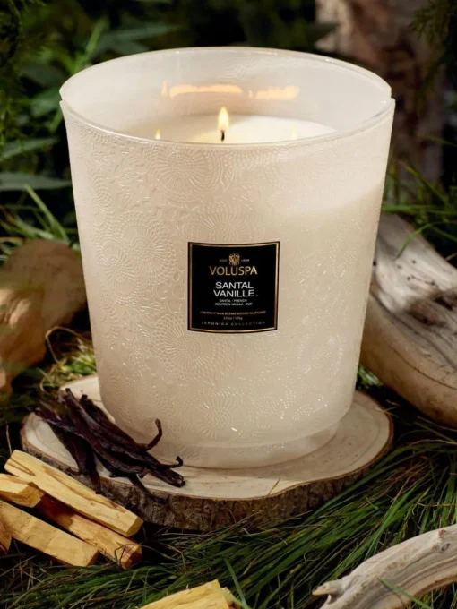 Handgefertigte Fünfdocht-Duftkerze Japonica Collection (Santal, Bourbon-Vanille & Oud)