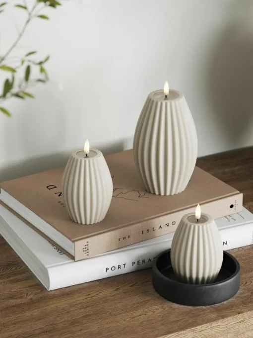 Handgefertigte LED-Kerze Round Stripe, H 15 cm