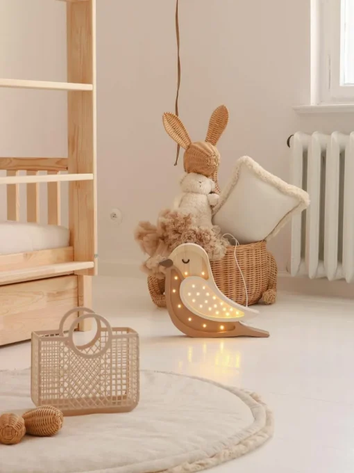 Handgefertigte LED-Kinderzimmerlampe Bird mit Timerfunktion und Fernbedienung, dimmbar