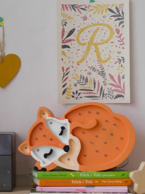 Handgefertigte LED-Kinderzimmerlampe Fox mit Timerfunktion und Fernbedienung, dimmbar