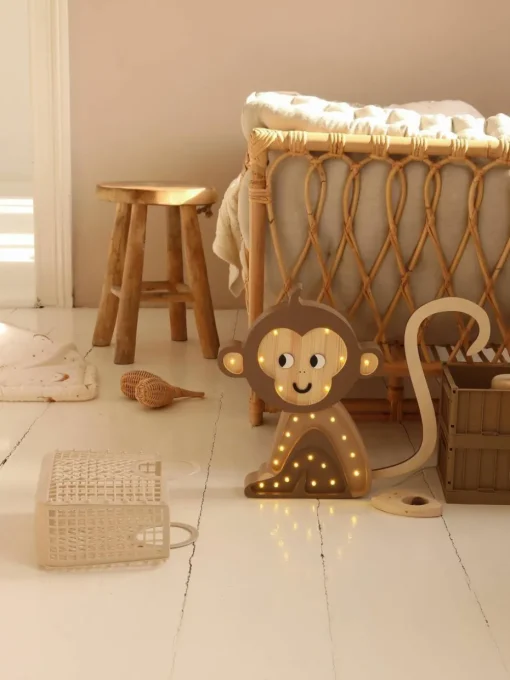 Handgefertigte LED-Kinderzimmerlampe Monkey mit Timerfunktion und Fernbedienung, dimmbar