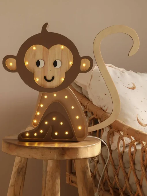 Handgefertigte LED-Kinderzimmerlampe Monkey mit Timerfunktion und Fernbedienung, dimmbar