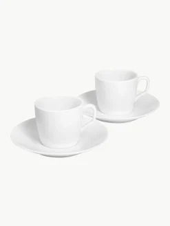 Handgefertigte Porzellan-Espressotassen Cosmopolitan mit Untertassen, 2 Stück