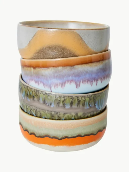 Handgefertigte Schälchen 70's aus Steinzeug, 4er-Set