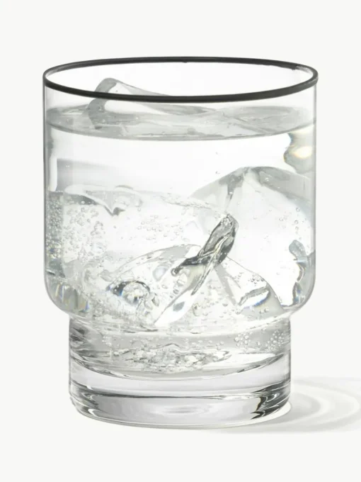 Handgefertigte Wassergläser Mira mit schwarzem Rand, 4 Stück