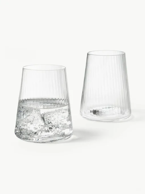 Handgefertigte Wassergläser Cami mit Rillenstruktur, 4 Stück