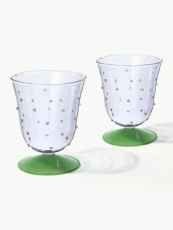 Handgefertigte Wassergläser Dot aus Borosilikatglas, 2 Stück