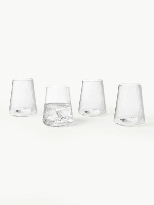 Handgefertigte Wassergläser Cami mit Rillenstruktur, 4 Stück