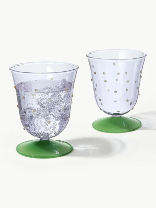 Handgefertigte Wassergläser Dot aus Borosilikatglas, 2 Stück
