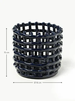 Handgefertigter Aufbewahrungskorb Nalan aus Keramik, H 15 cm