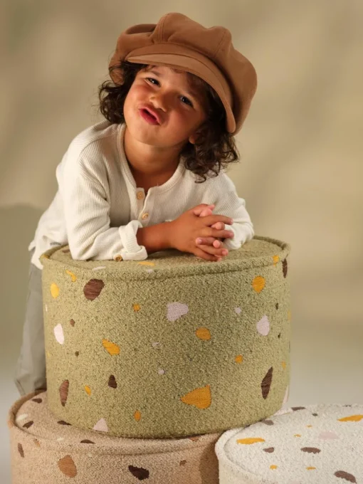 Handgefertigter Kinder-Pouf Sugar aus Bouclé, Ø 40 cm