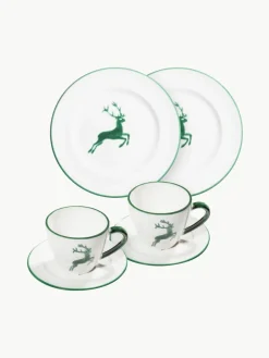 Handgefertigtes Kaffeeservice Grüner Hirsch, 2 Personen (6-tlg.)