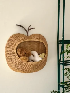 Handgefertigtes Wandregal Apple aus Rattan