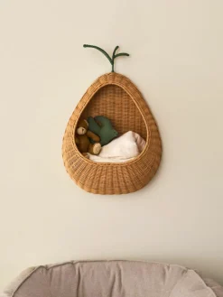 Handgefertigtes Wandregal Pear aus Rattan