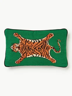 Handgefertigtes Woll-Dekokissen Tiger