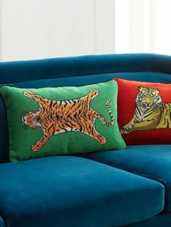 Handgefertigtes Woll-Dekokissen Tiger