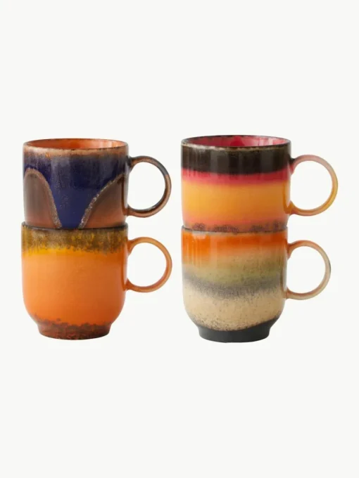 Handgemachte Keramik-Tassen 70's, 4er-Set