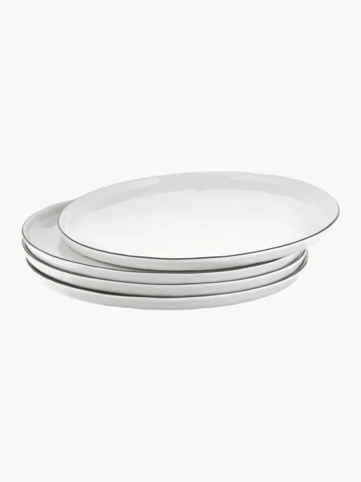 Handgemachte Porzellan-Speiseteller Salt, 4 Stück