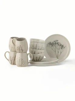 Handgemachtes Frühstücks-Set Bea mit Gräser-Motiv, 4 Personen (12-tlg.)