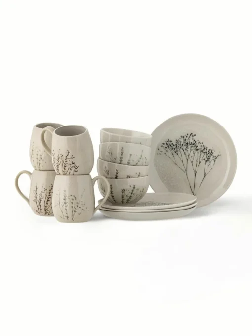 Handgemachtes Frühstücks-Set Bea mit Gräser-Motiv, 4 Personen (12-tlg.)