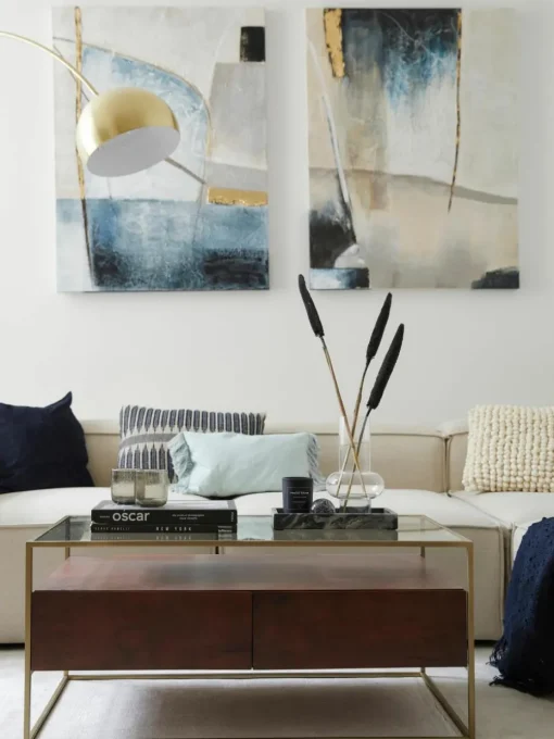Handgemaltes Leinwandbild Golden Blue I