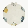 Handgetufteter runder Kinderteppich Wheels mit Hoch-Tief-Effekt, waschbar