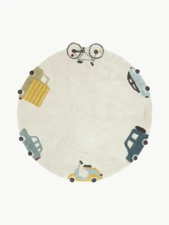 Handgetufteter runder Kinderteppich Wheels mit Hoch-Tief-Effekt, waschbar