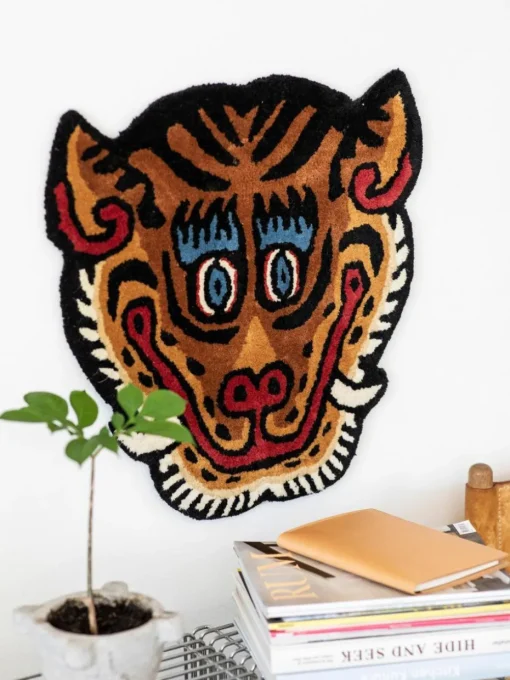 Handgetufteter Wollteppich Tiger Face